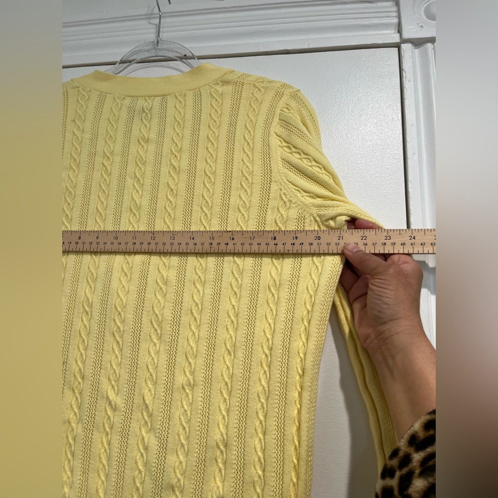 LL Bean Yellow‎ Cotton Cable Knit Cardigan Sweater Sz. L - Picture 8 of 8